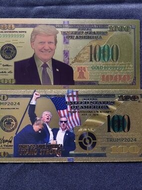 Pair Of President Trump Gold Decorative Novelty Bill - Patriotic Design